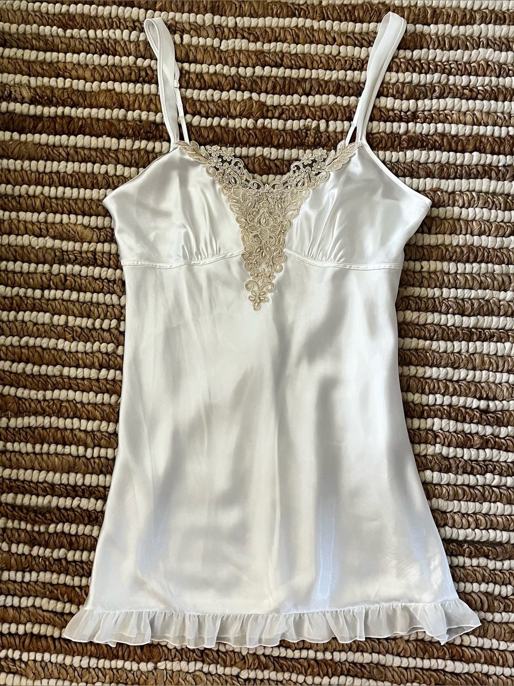 Vintage White Satin Lace Trim Slip Dress
